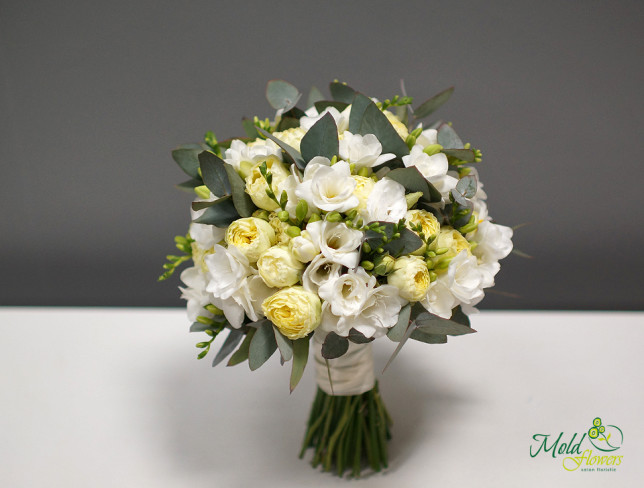 Bridal Bouquet of Green Roses, Lisianthus, Freesia, and Eucalyptus photo